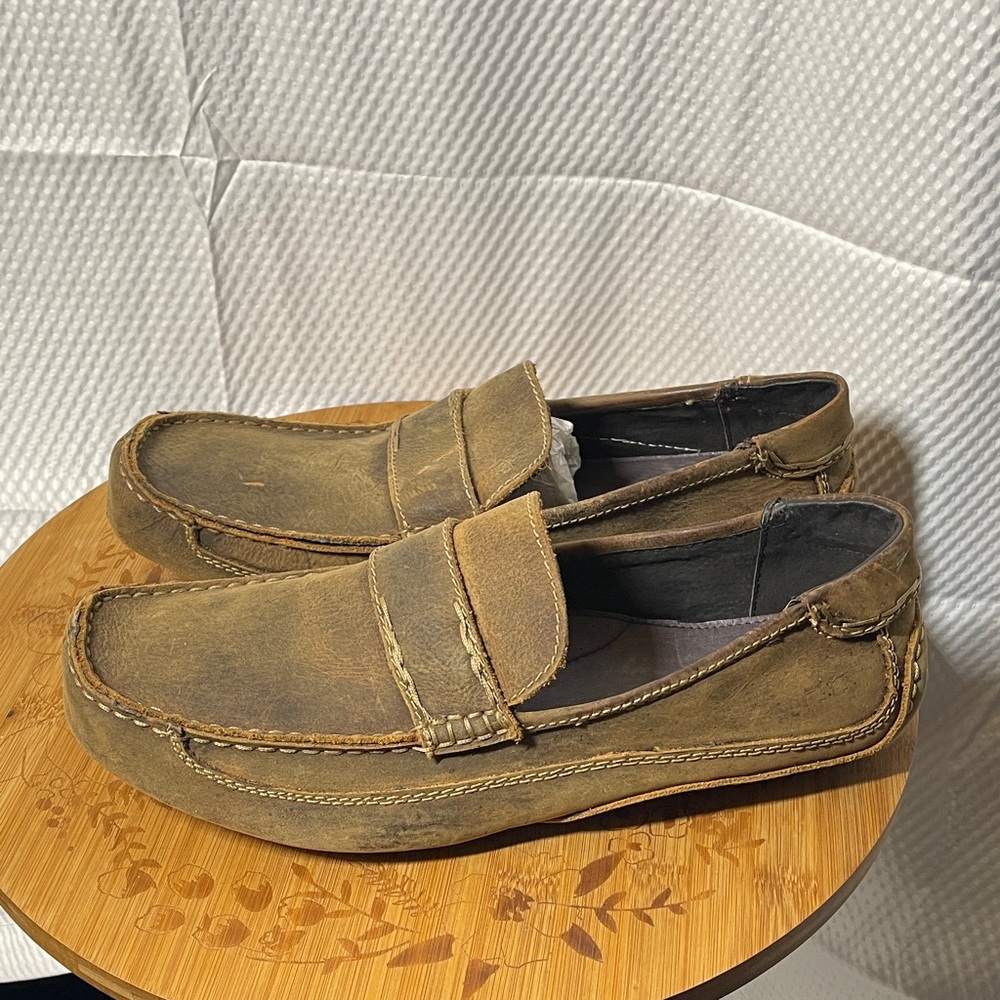 BED|STU Distressed Tan Leather Slip-Ons Mens size 13.5 -14